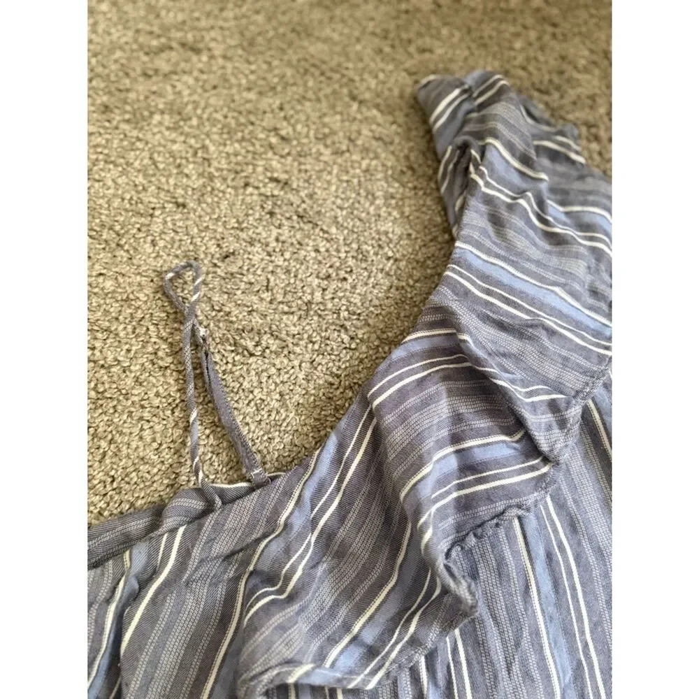 Hollister Blue and White Striped One-Shoulder Ruffle Top
